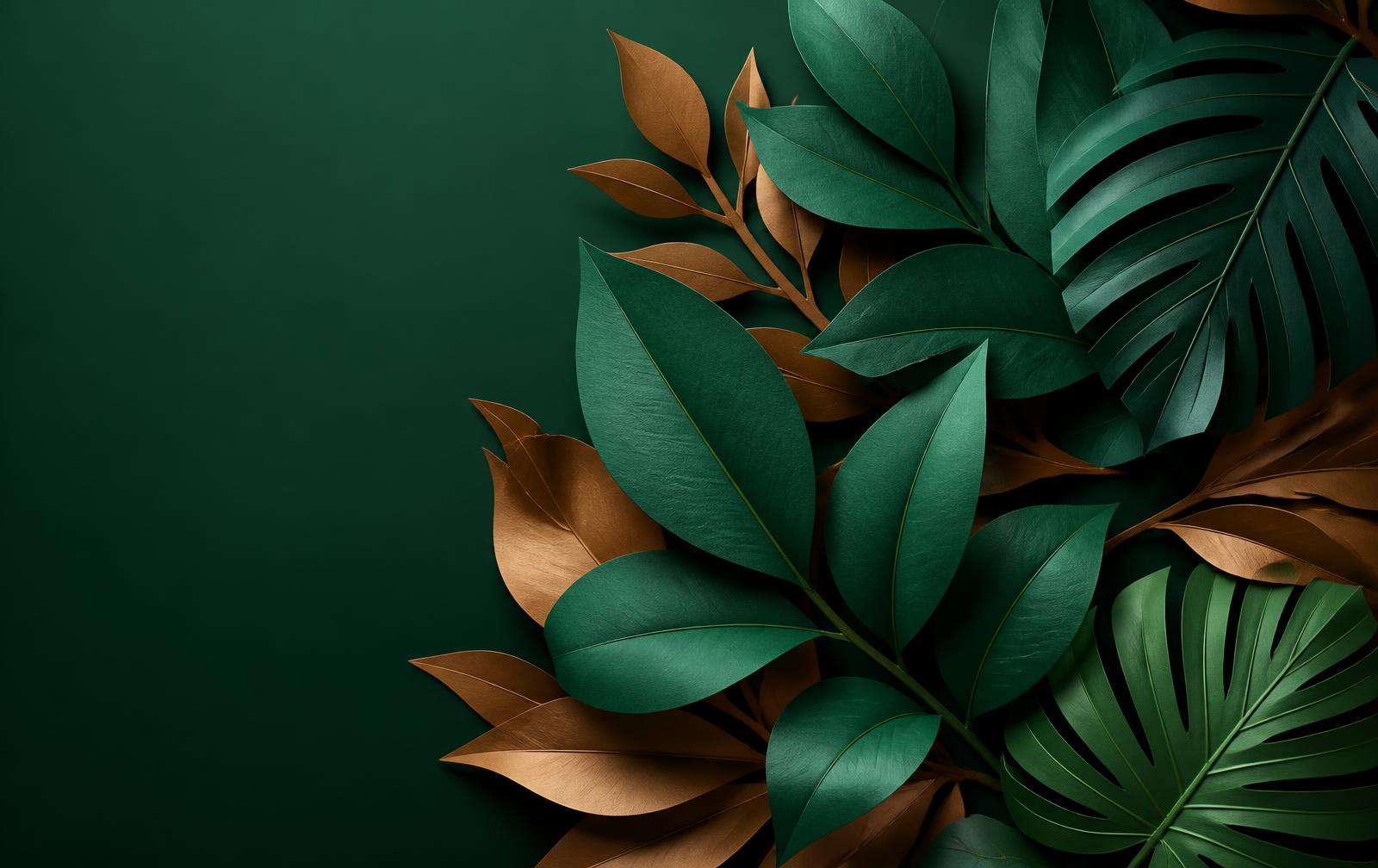 Layered green and brown leaves